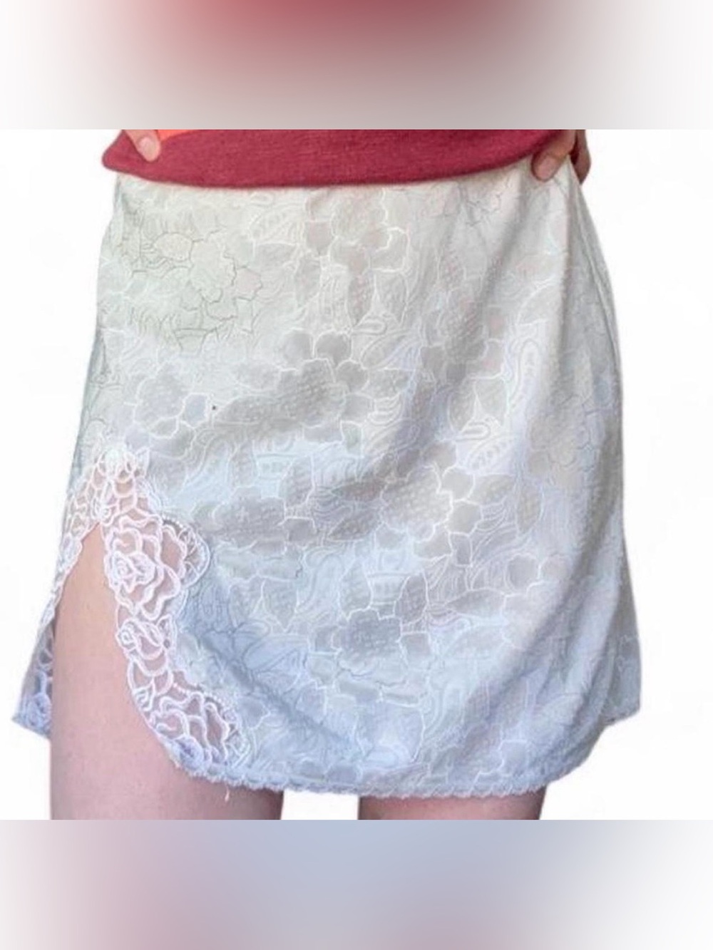 Wacoal Light Blue and White Lace Mini Skirt with Floral Appliqué